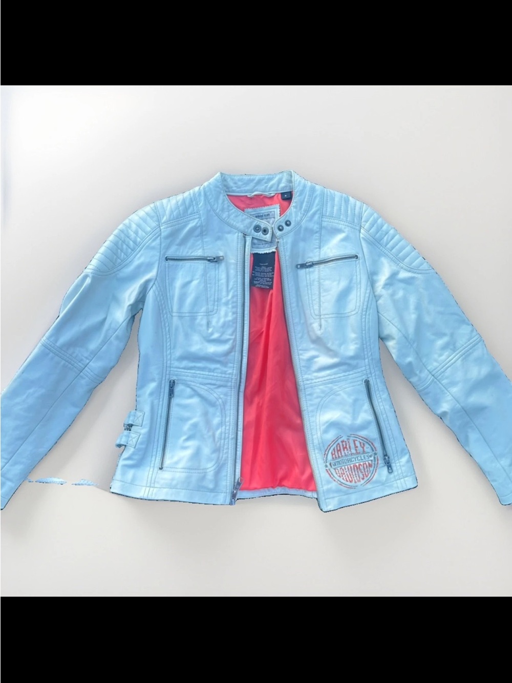 Harley-Davidson Light Blue Leather Jacket with Pink Lining